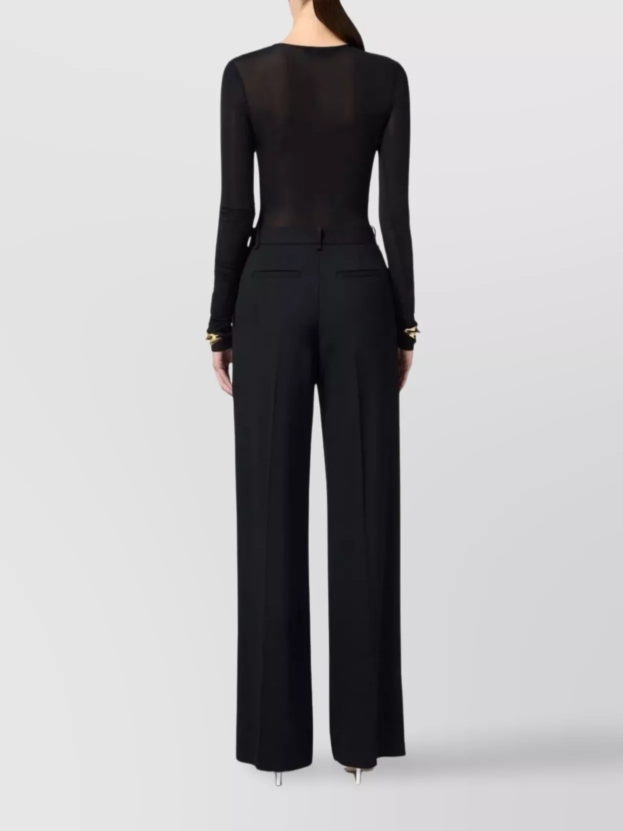 Elisabetta Franchi Sheer Crew Neck Top With Ruched Detail