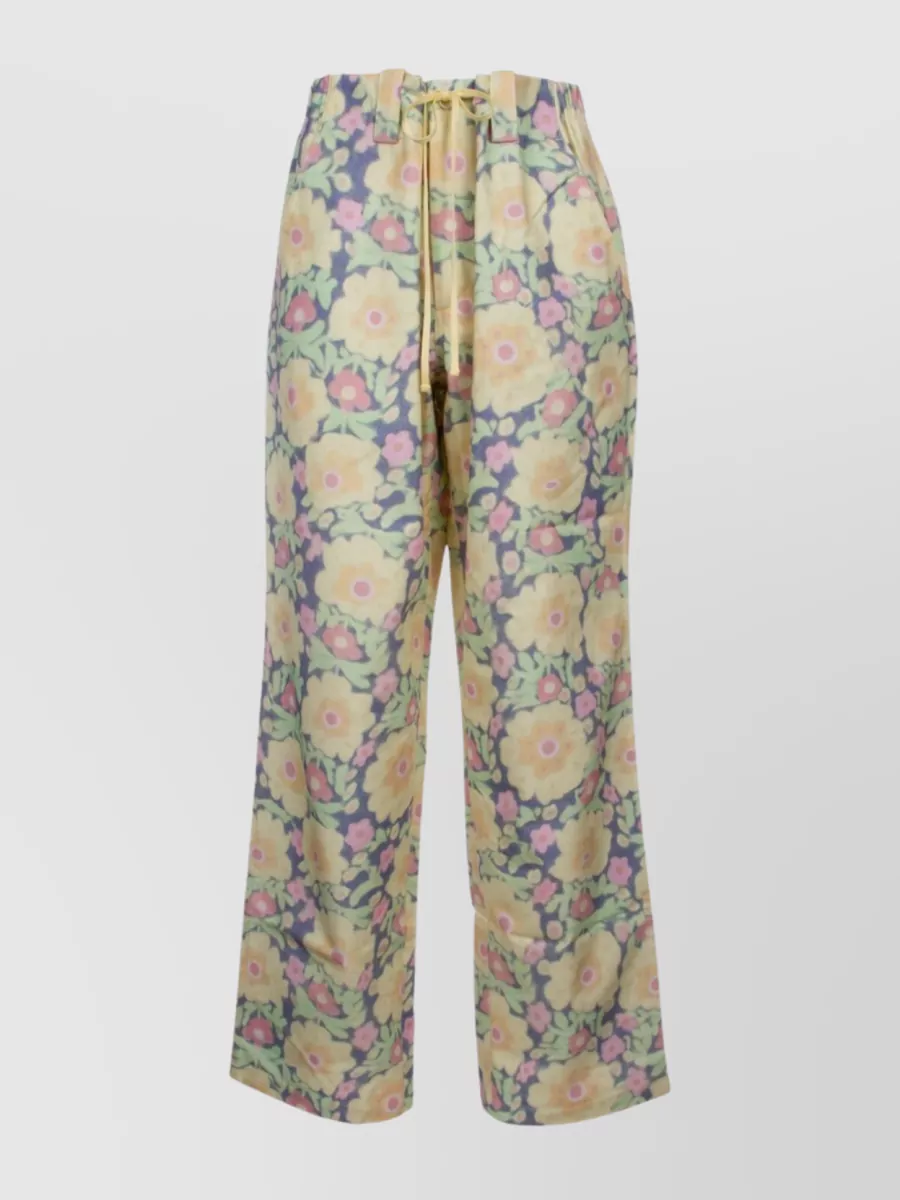 Shop Jacquemus Wide-leg High-waisted Floral Trousers In Brown
