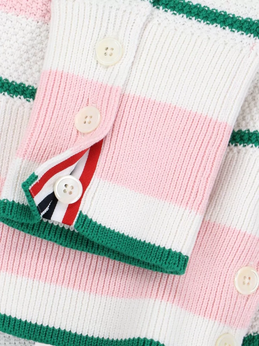 Thom Browne Cotton Striped Seed-Stitch Oversized V-Neck Cardigan