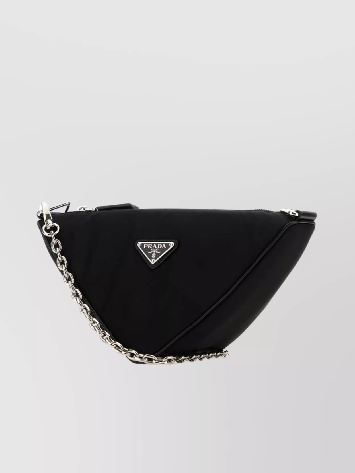 Shop Prada Nylon Crossbody Bag With Chain Strap And Triangular Shape
