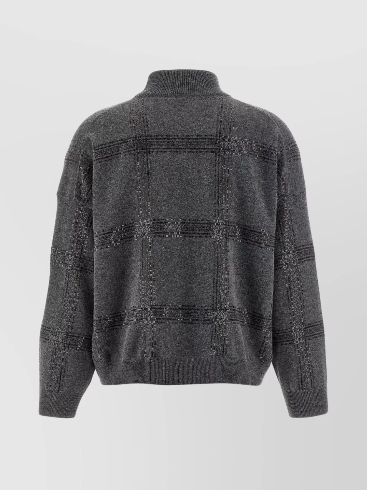 Brunello Cucinelli High Neck Checked Sweater Sequins