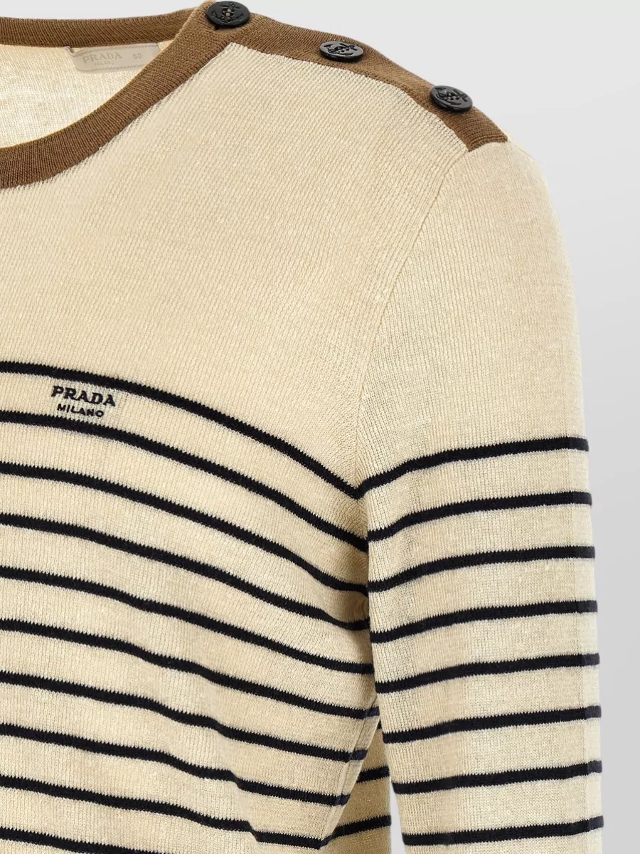 Prada Striped Crew-Neck Linen Sweater