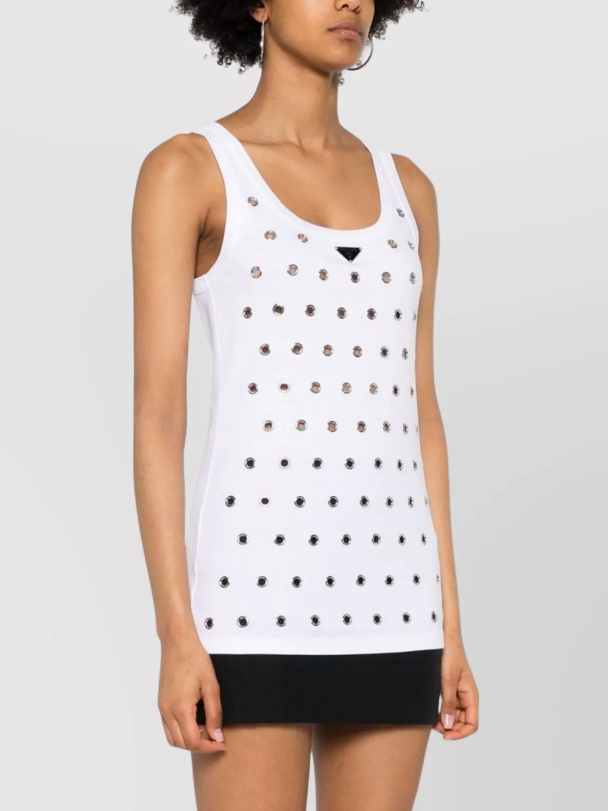 Prada Tank Top In Cotton Jersey With Metal Eyelet Detailing