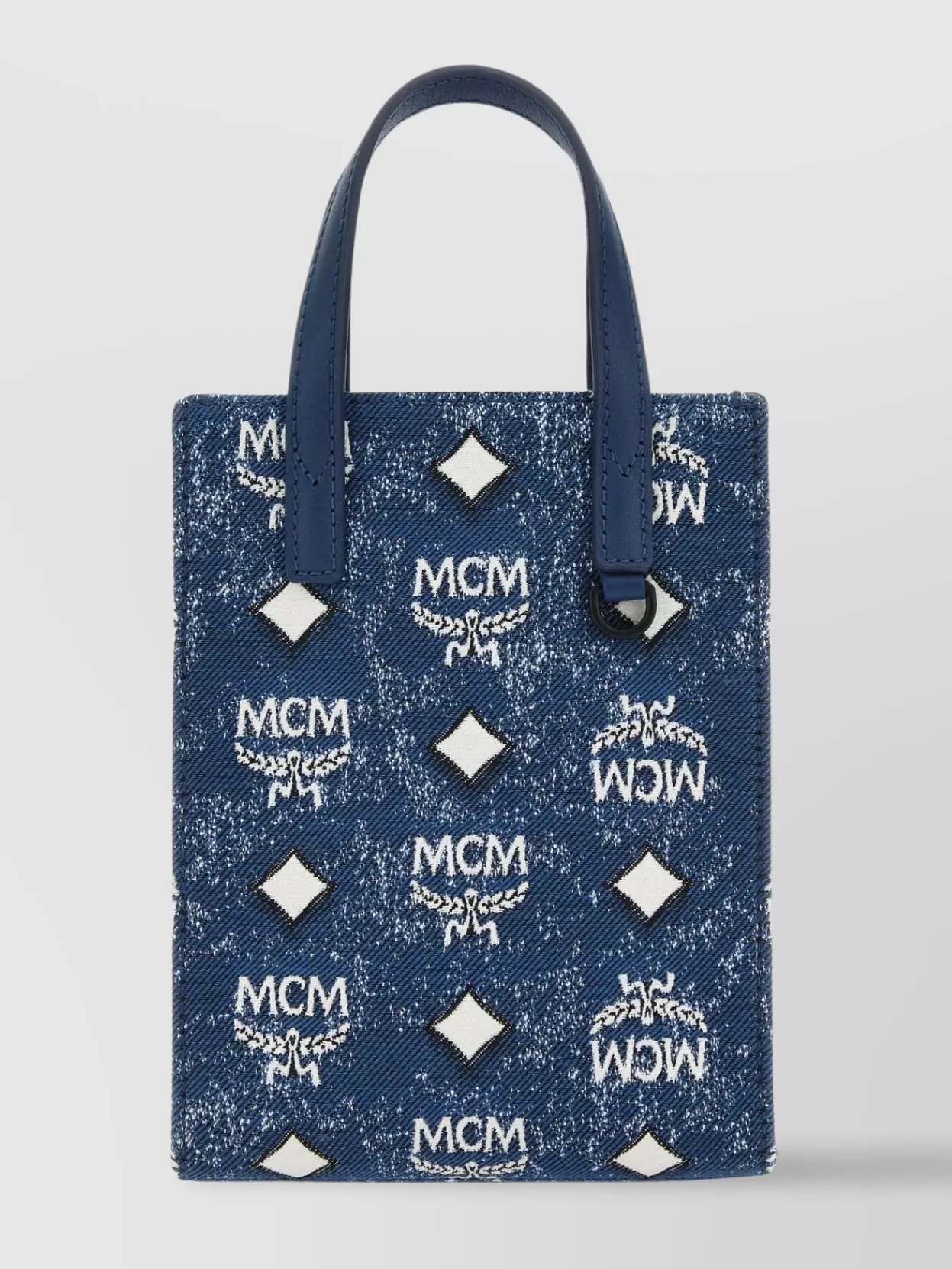 Shop Mcm Glitter Finish Canvas Handbag With Detachable Tag In Blue