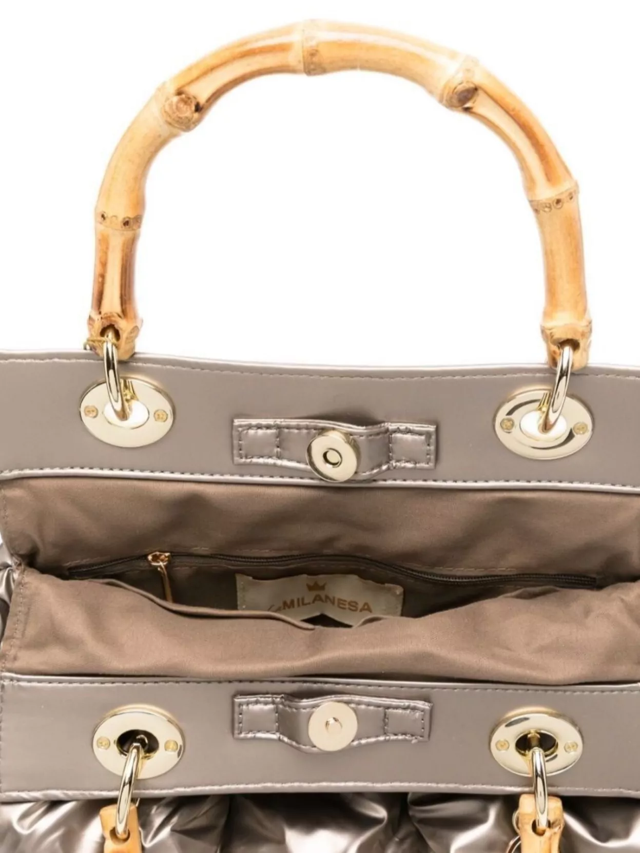 La Milanesa Bamboo Handle Tote Bag With Metallic Finish