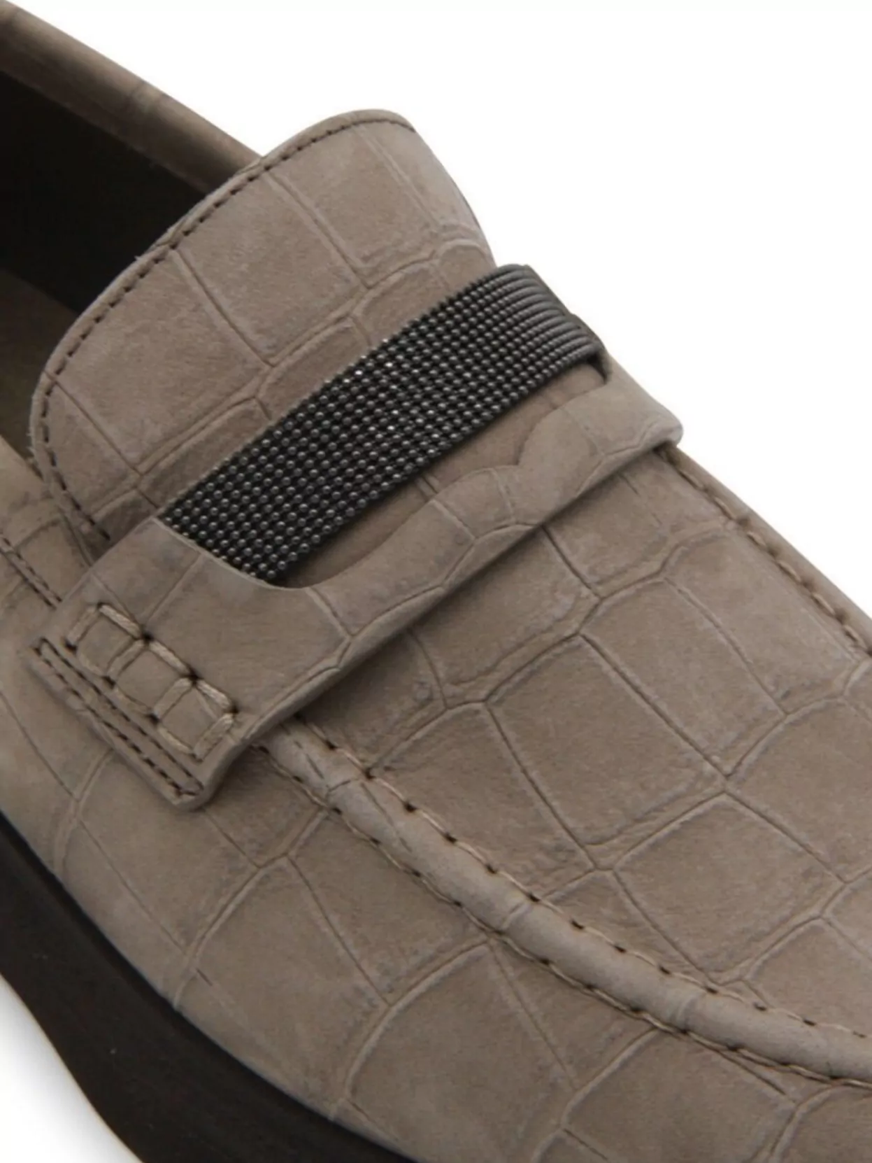 Brunello Cucinelli Crocodile Pattern Penny Strap Loafers