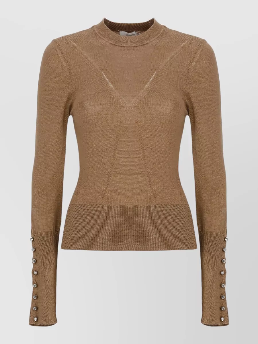 Rabanne Ribbed Crewneck Sweater In Brown