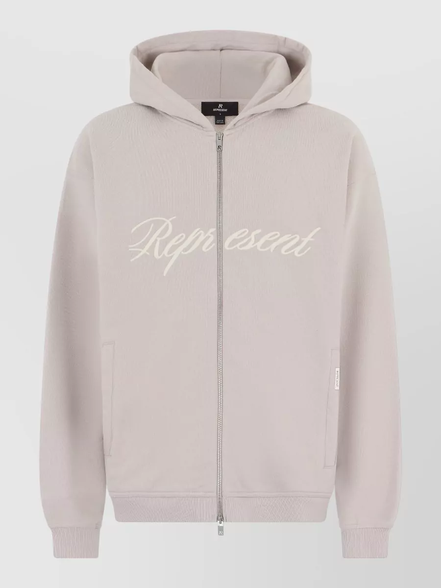 Represent cotton hooded zip sweatshirt