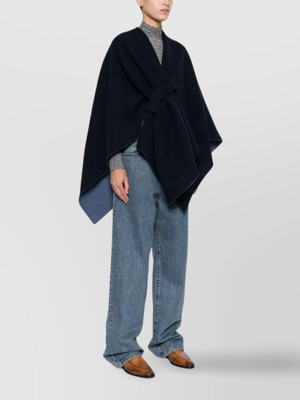 Emporio Armani Asymmetric Belted Two-Tone Wool Cape