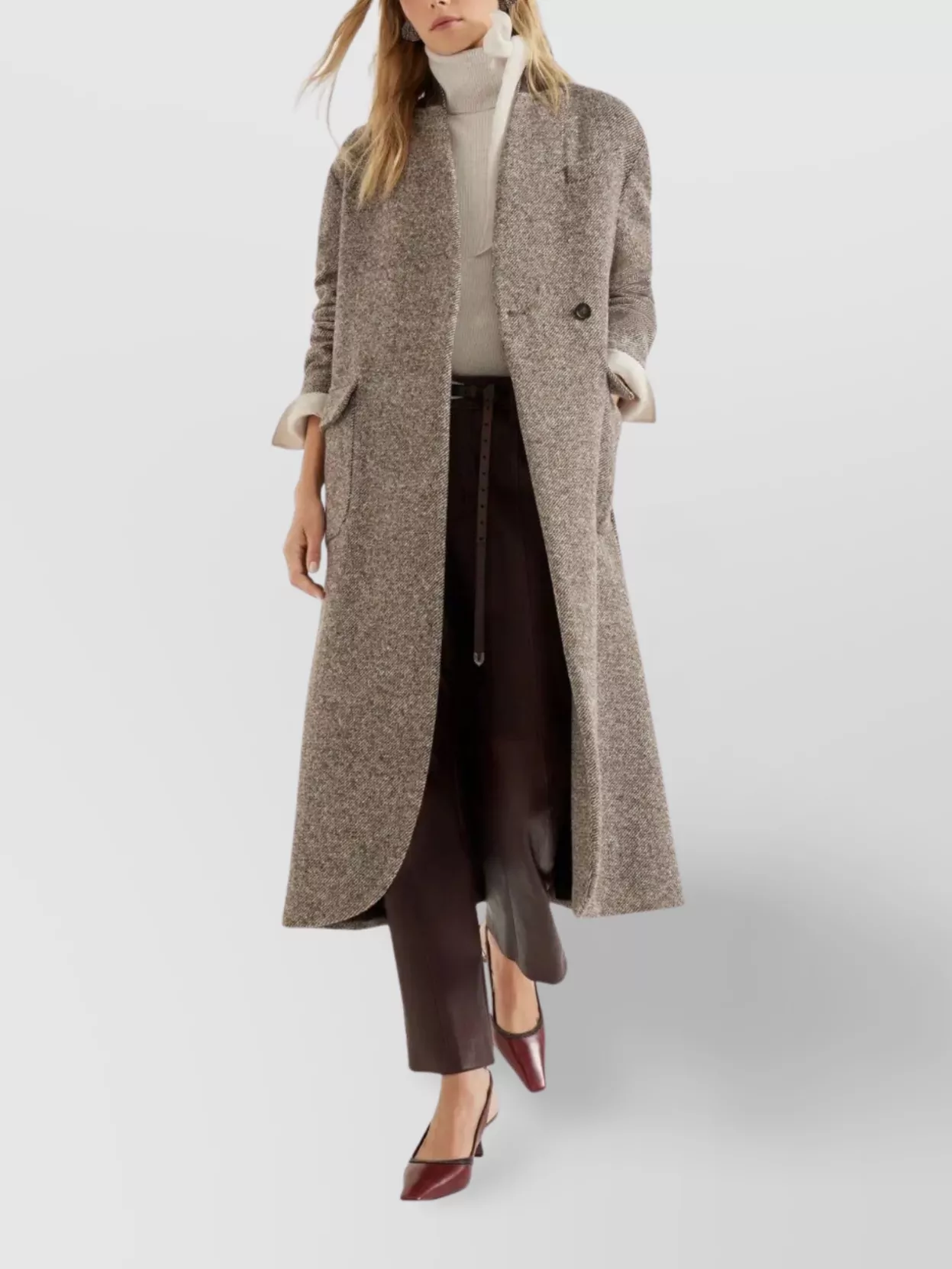 Brunello Cucinelli Coat Wrap Belted Notched Lapel In Brown