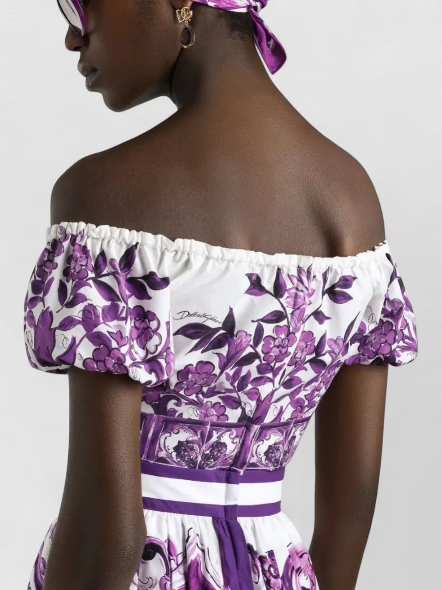 Dolce&Gabbana Majolica Off Shoulder Cropped Top Knot Detail