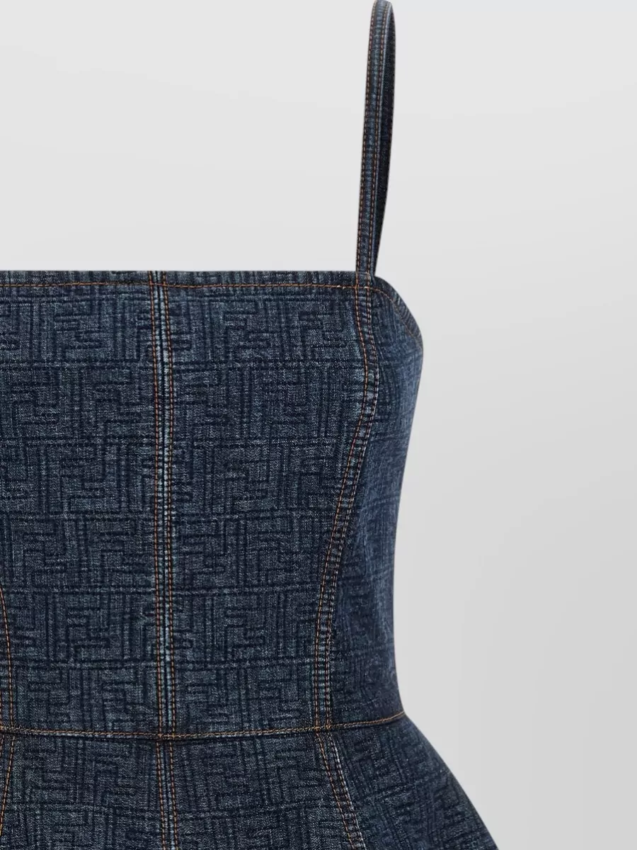 Fendi Ff Denim Dress Fitted Bodice Straps