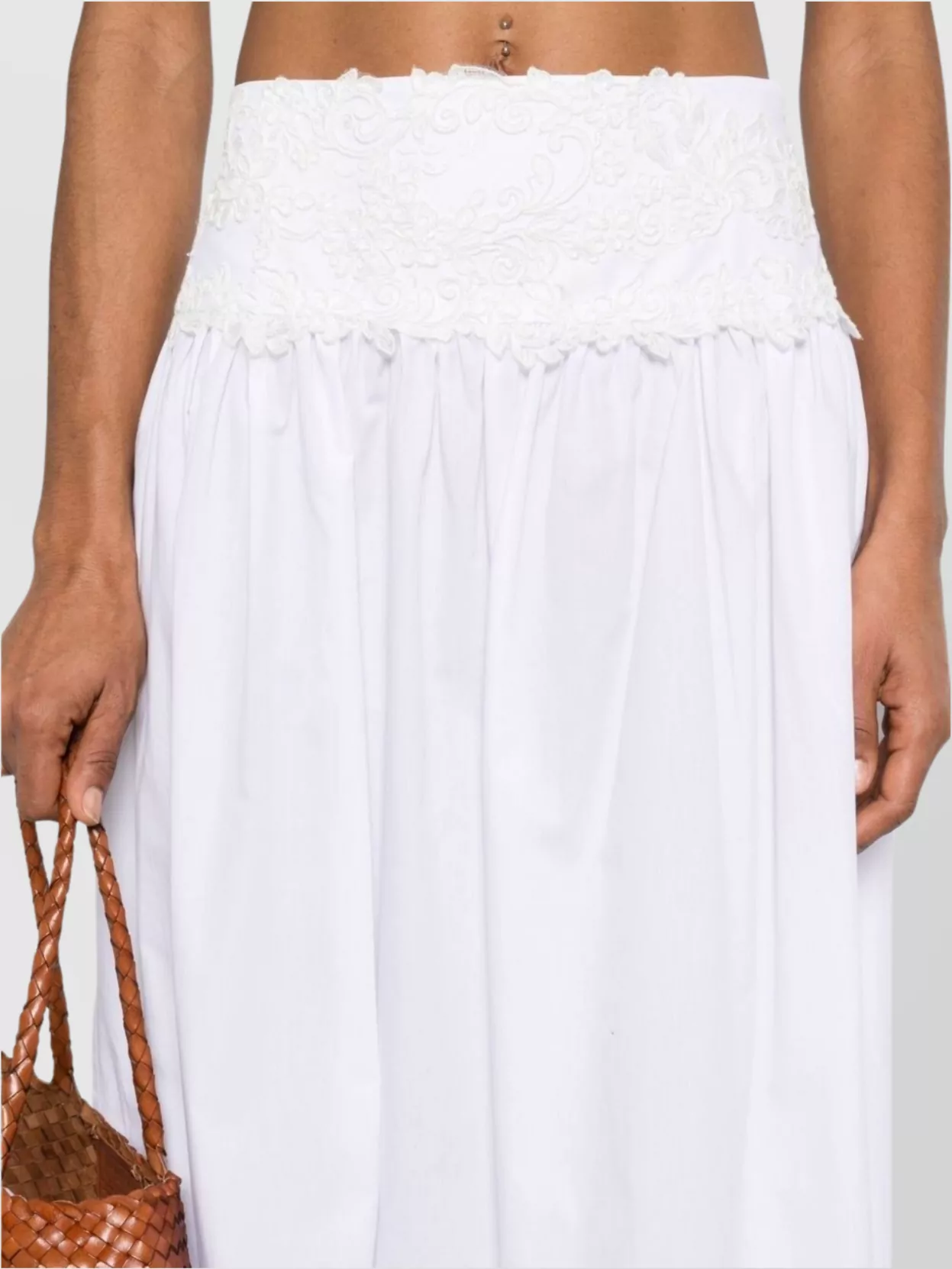 Ermanno Scervino Cotton Long Skirt Embroidered Waistband