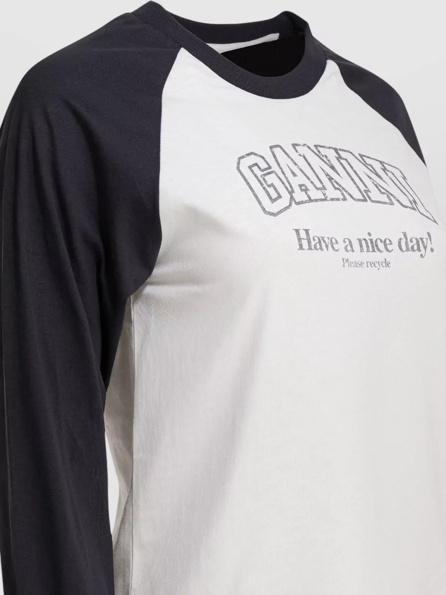 Ganni Baseball Graphic Raglan Crew Neck T-Shirt
