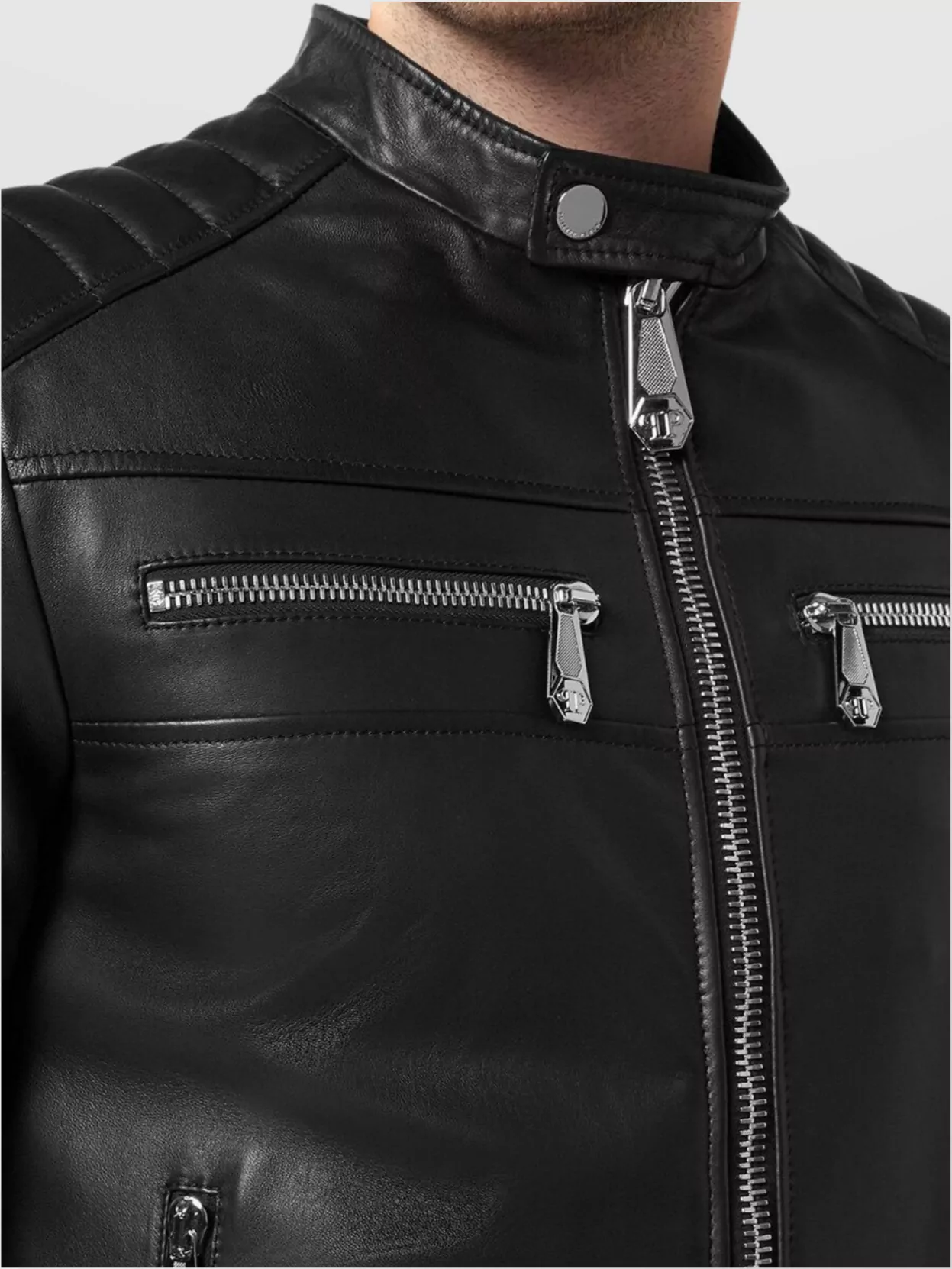 Philipp Plein Quilted Shoulders Zippered Pockets Jacket