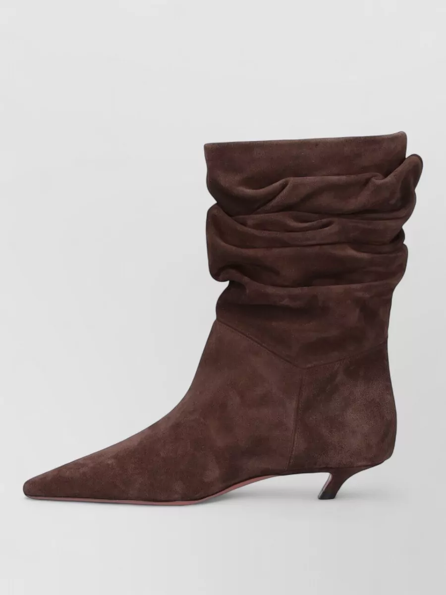 Amina Muaddi Pointed Toe Kitten Heel Slouchy Suede Boots