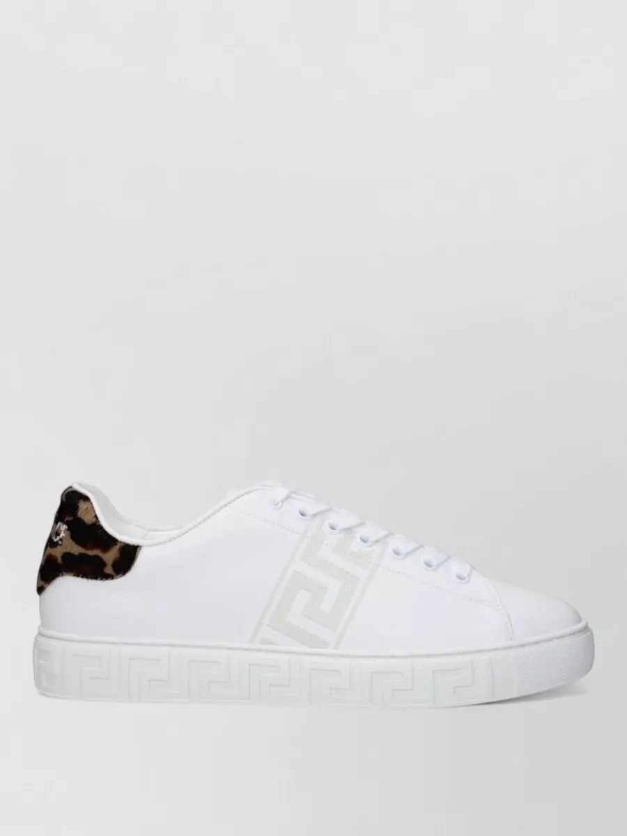 Versace Leather Animal-Print Heel Low-Top Sneakers