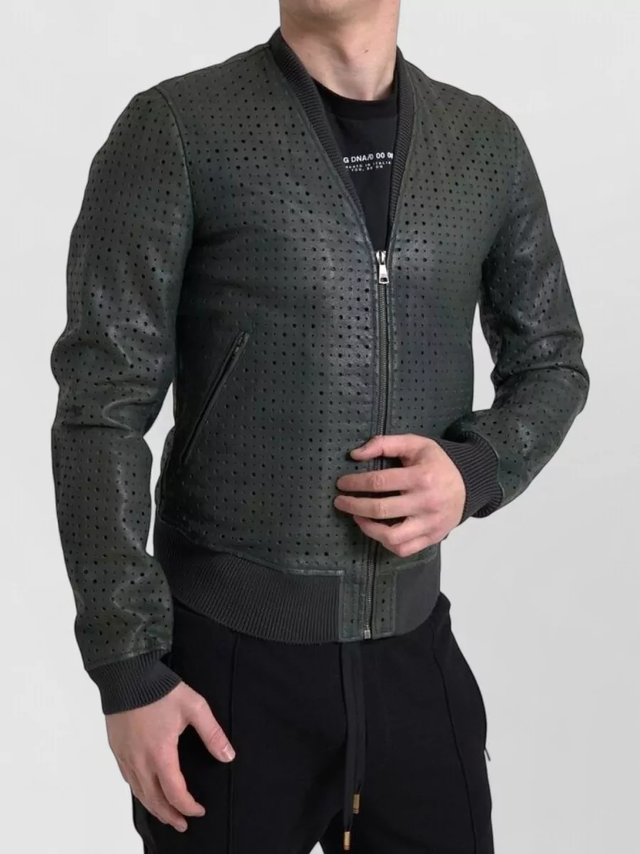 Dolce&Gabbana Leather perforated bomber jacket