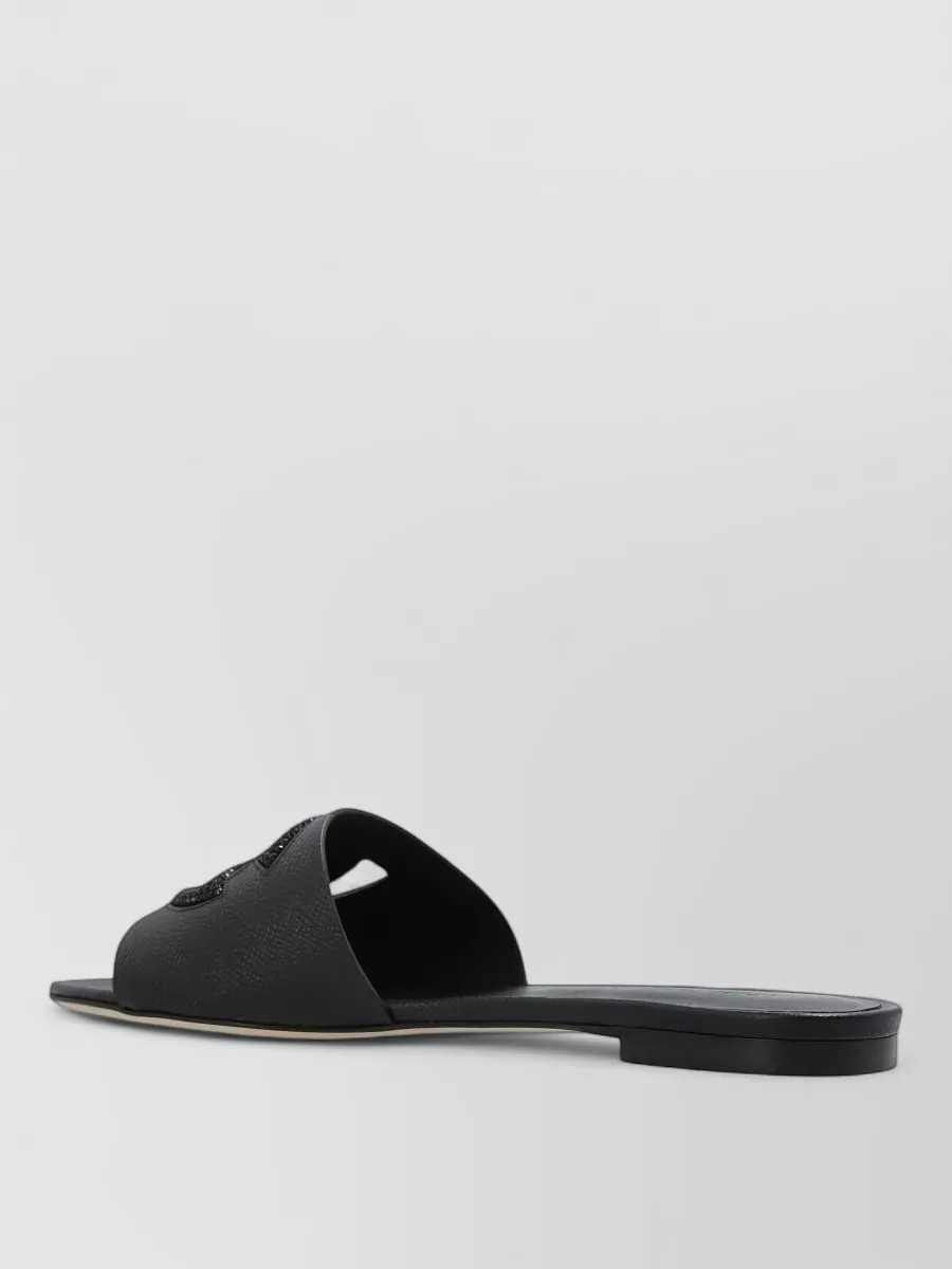 Dolce&Gabbana Dg Logo Leather Flat Sole Sandals