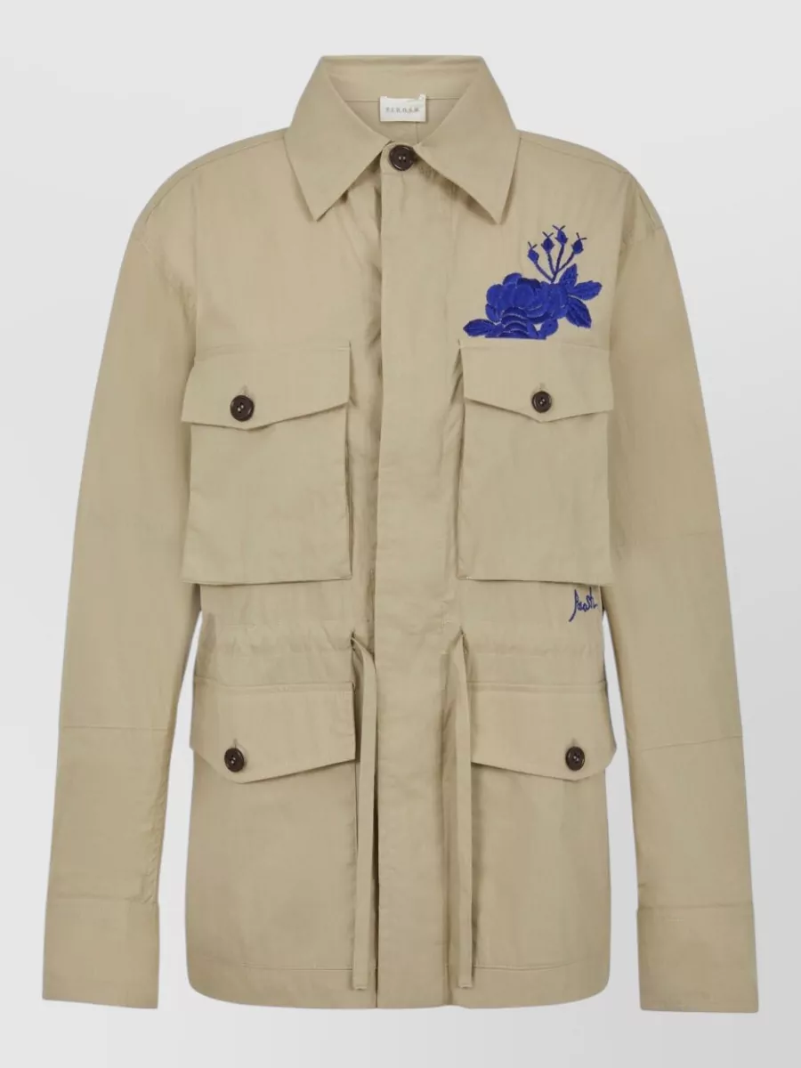P.a.r.o.s.h Embroidered Shirt Jacket Collared Neck Pockets In Neutral