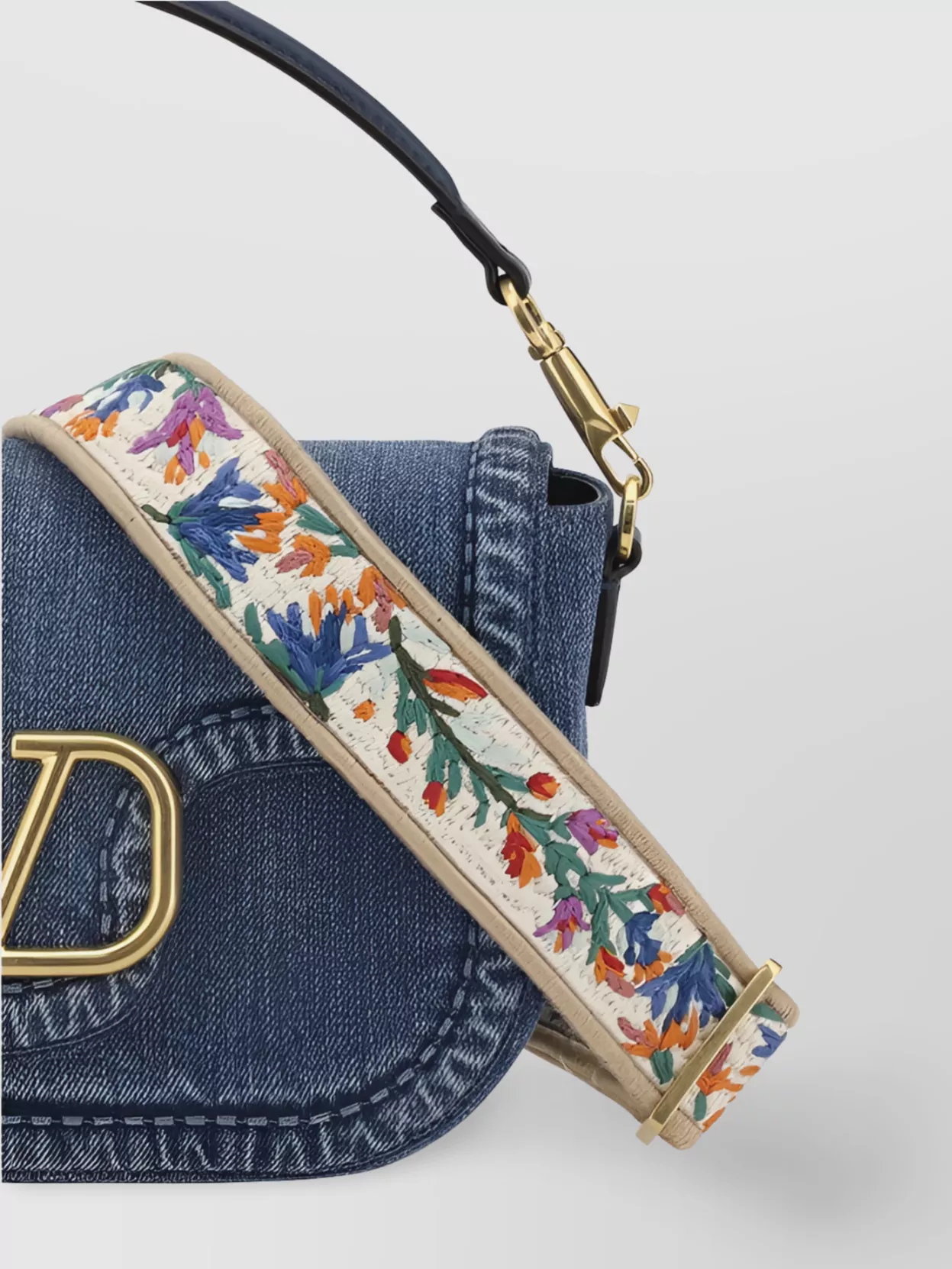 VALENTINO GARAVANI DENIM SHOULDER BAG REMOVABLE STRAP