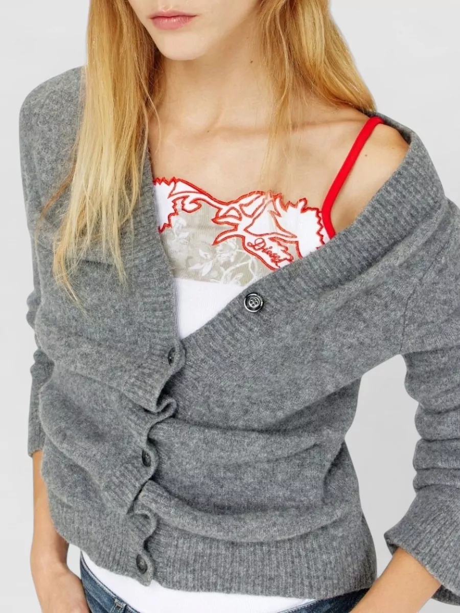 Diesel Wool Blend Asymmetric Draped Cropped Cardigan