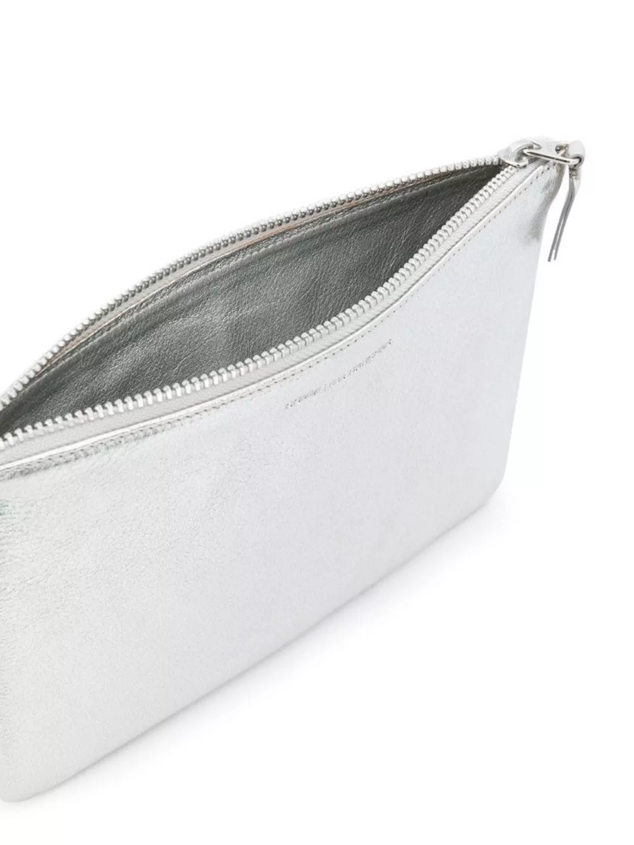 COMME DES GARÇONS LOGO EMBOSSED METALLIC FINISH ZIP WALLET