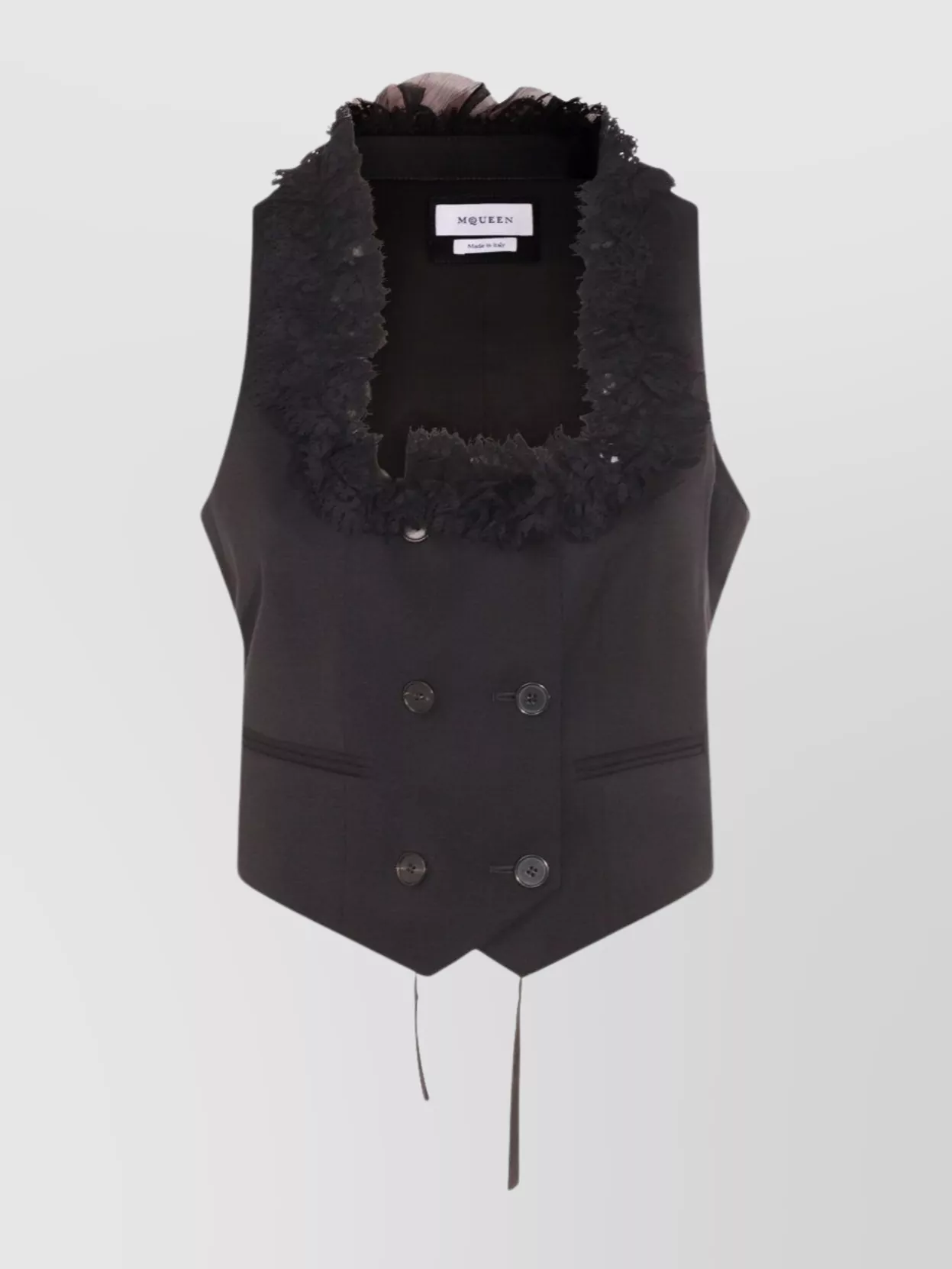 Alexander Mcqueen Lace Trimmed Satin Top With Adjustable Straps In Black