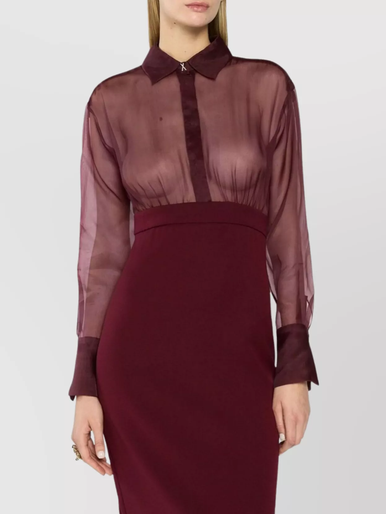Genny Long Sleeve Midi Dress With Back Slit In Burgundy