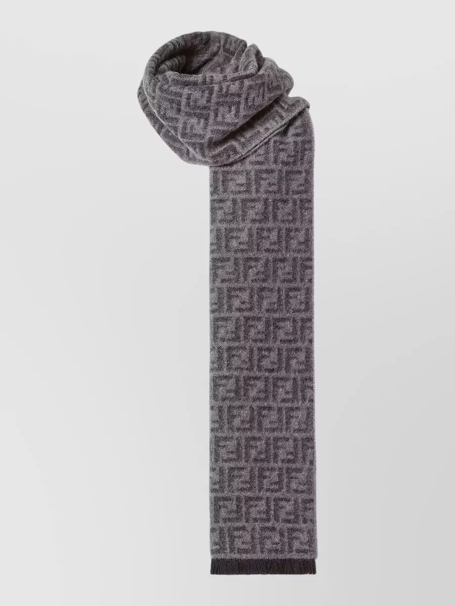 Fendi Monogram Pattern Rectangular Scarf Fringed Edges