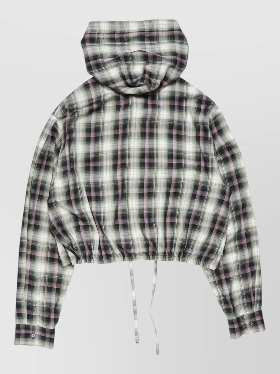 Acne Studios Hooded Nylon Silk Jacket Checked Pattern