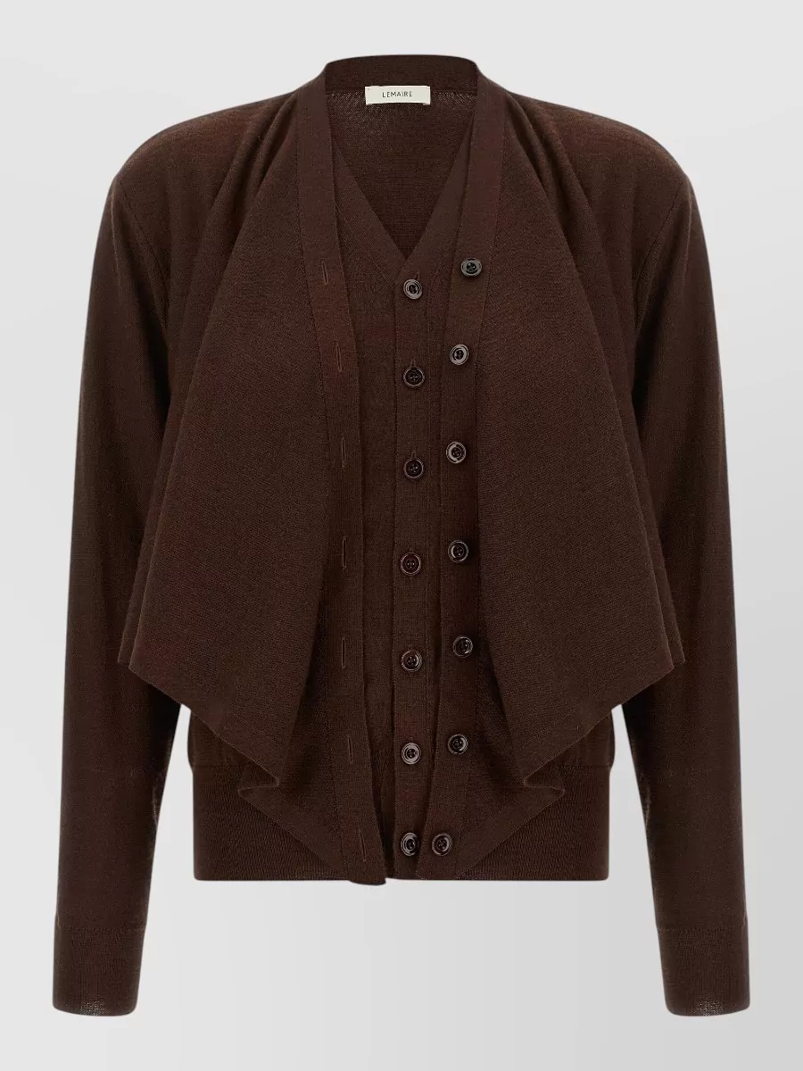 Lemaire Wool v-neck draped ribbed cardigan