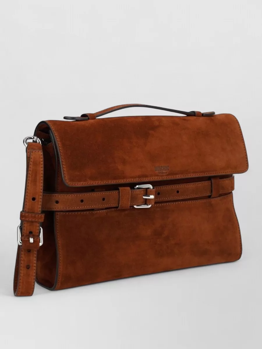 Moschino Suede Finish Belt Detail Laptop Briefcase