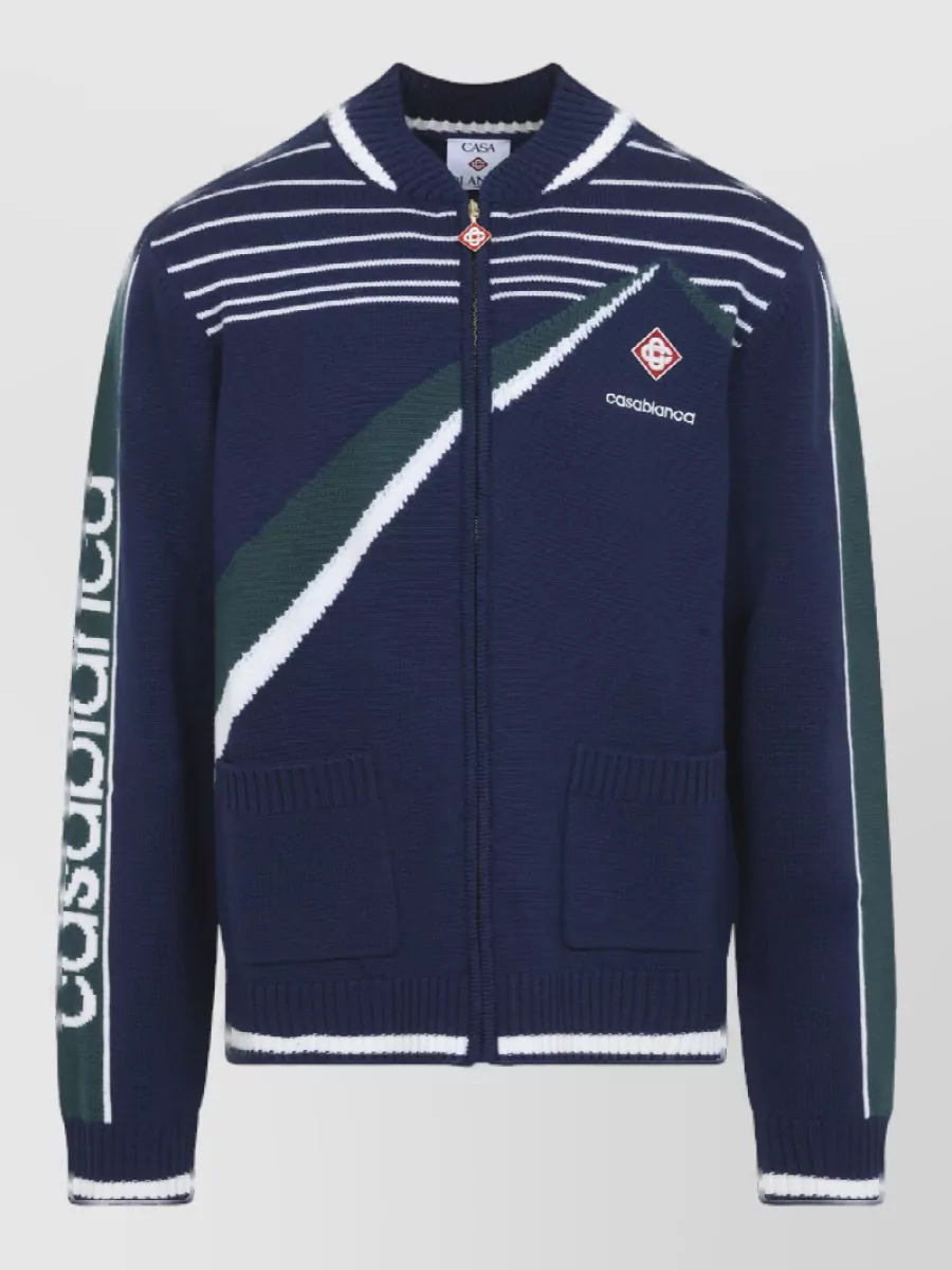 Casablanca Wool Jacquard Zip-Up Cardigan
