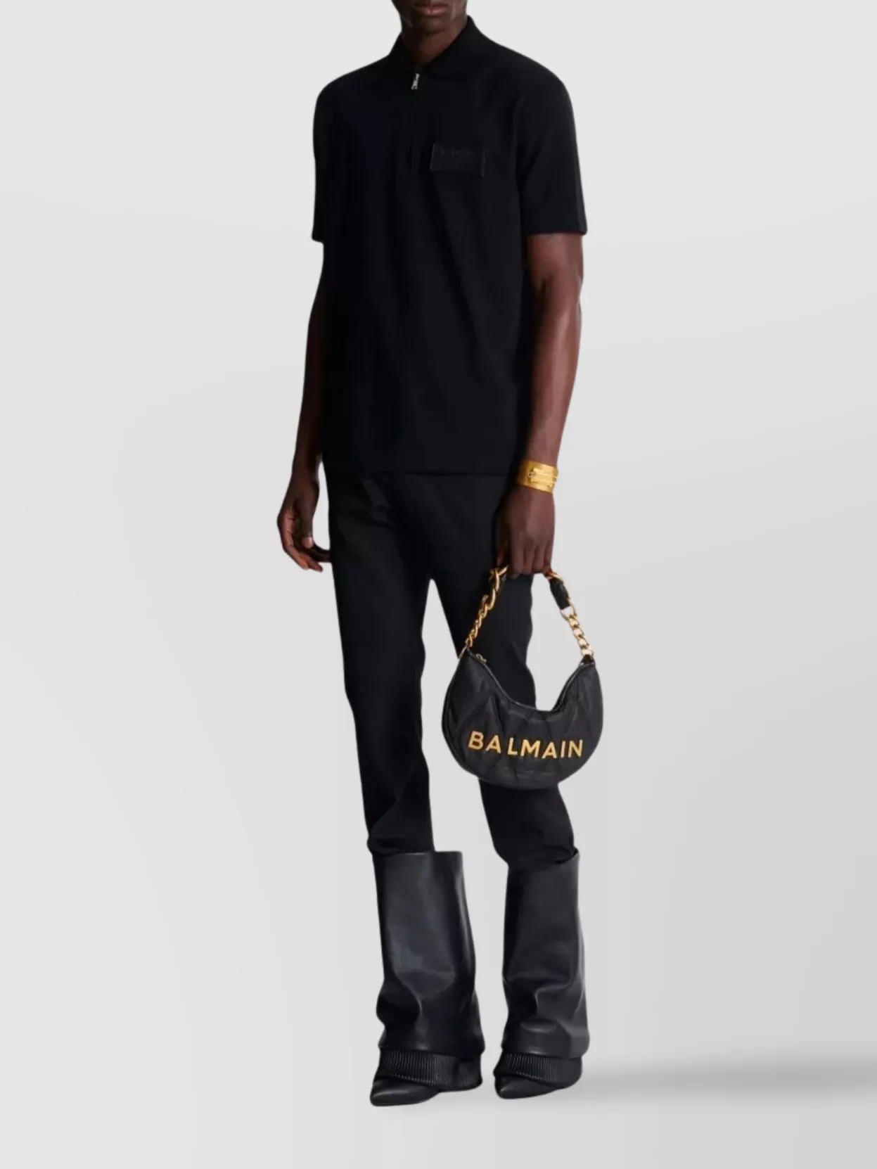 Balmain Couture Label Zipped Polo Shirt