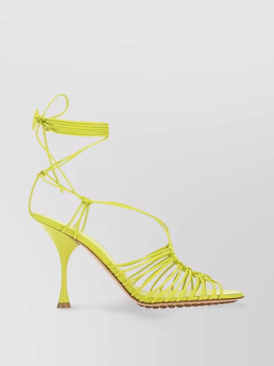Shop Bottega Veneta Nappa Leather Strappy Sandals With Stiletto Heel In Yellow