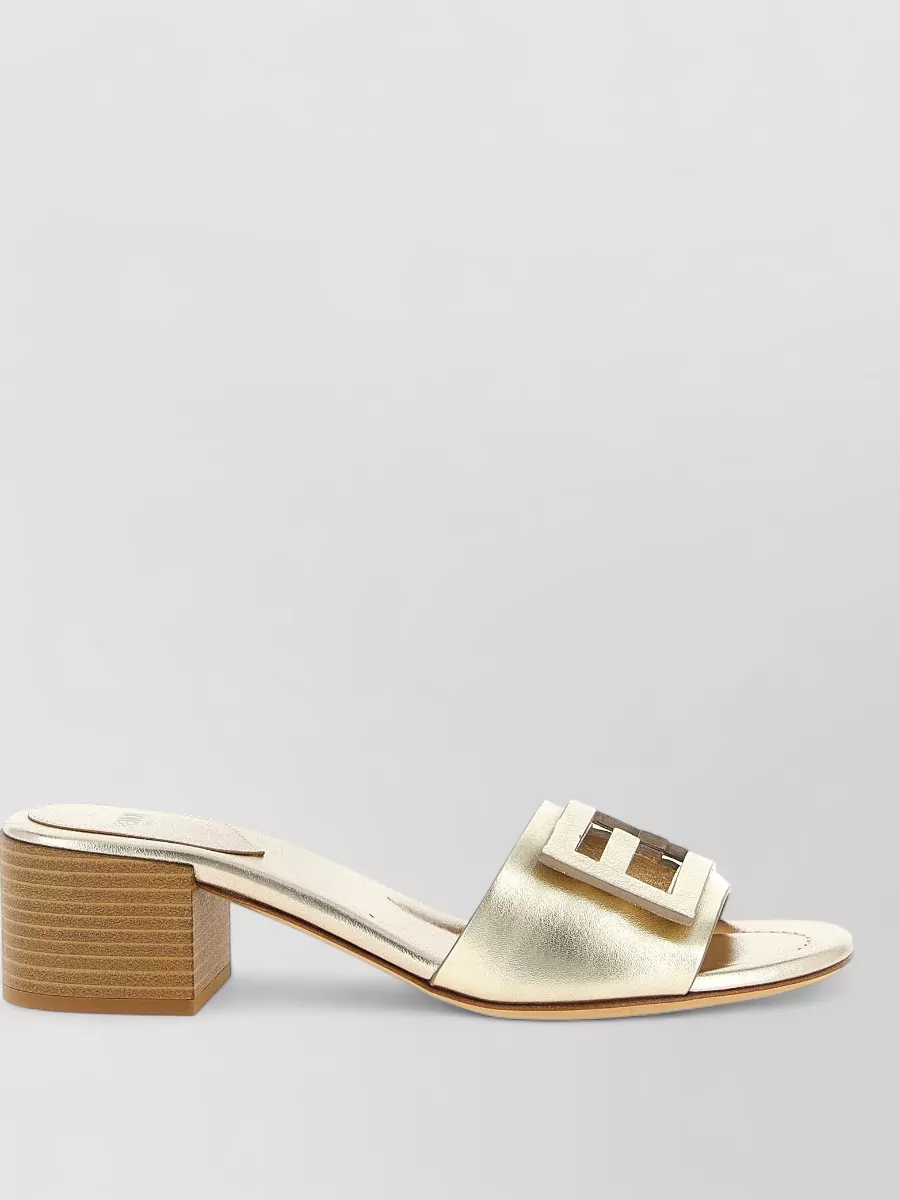 Fendi Leather Metallic Block-Heel Slides