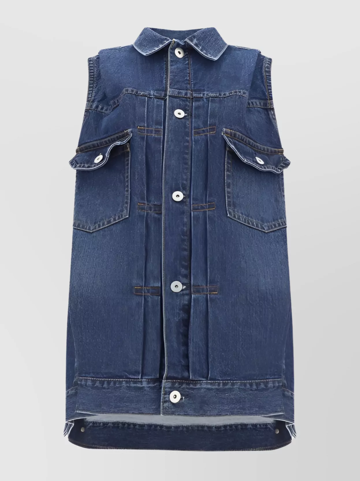 Shop Sacai Sleeveless Cotton Denim Vest With Contrast Stitching