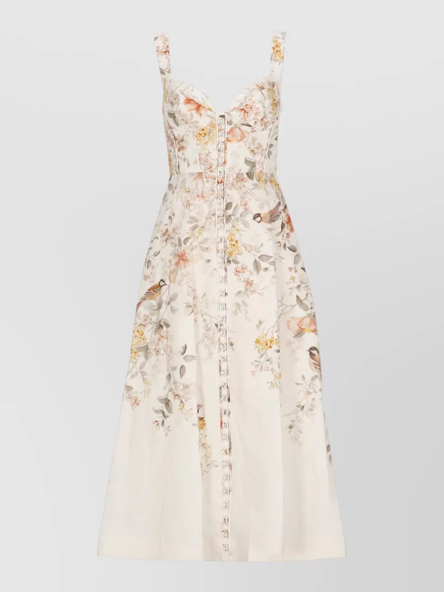 Zimmermann Linen Floral-Print Sleeveless Scoop-Neck Midi Dress