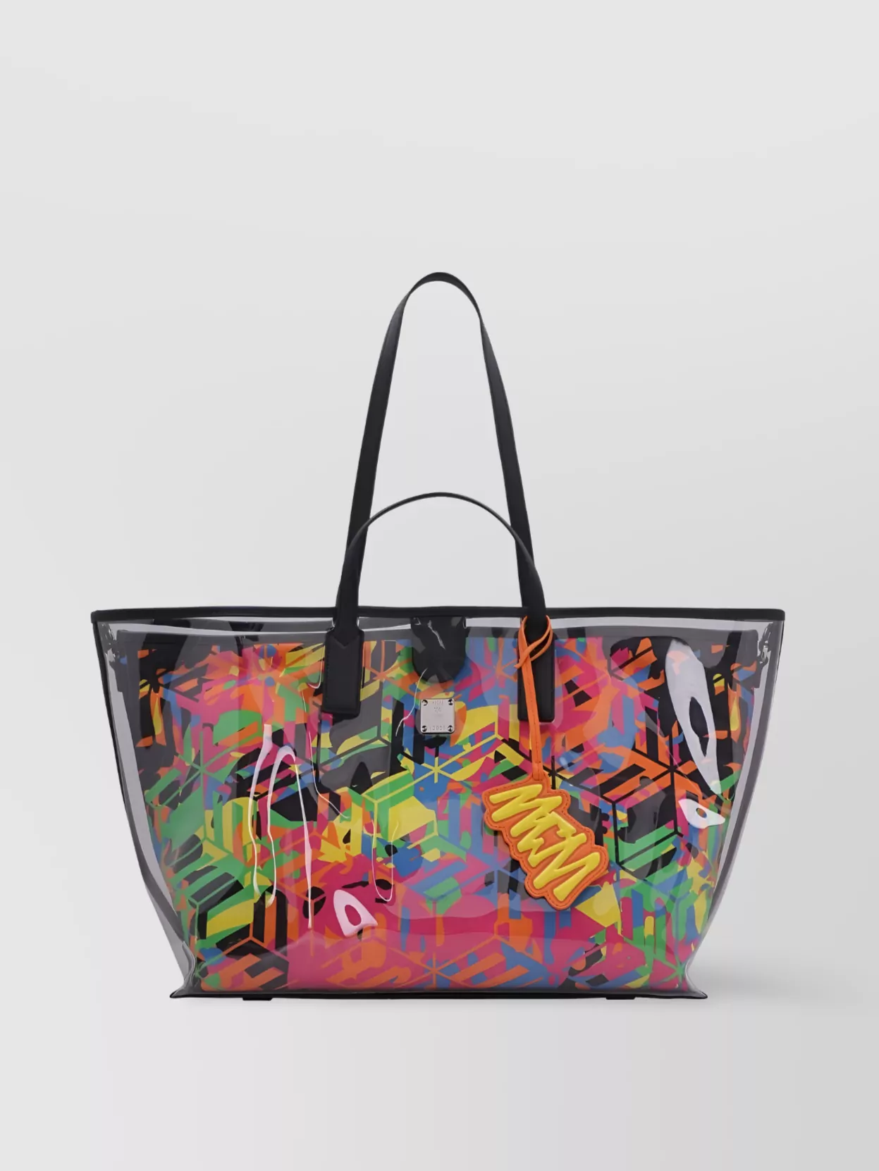 Shop Mcm Aren Clear Tote Bag With Bold Graphic Print In Purple