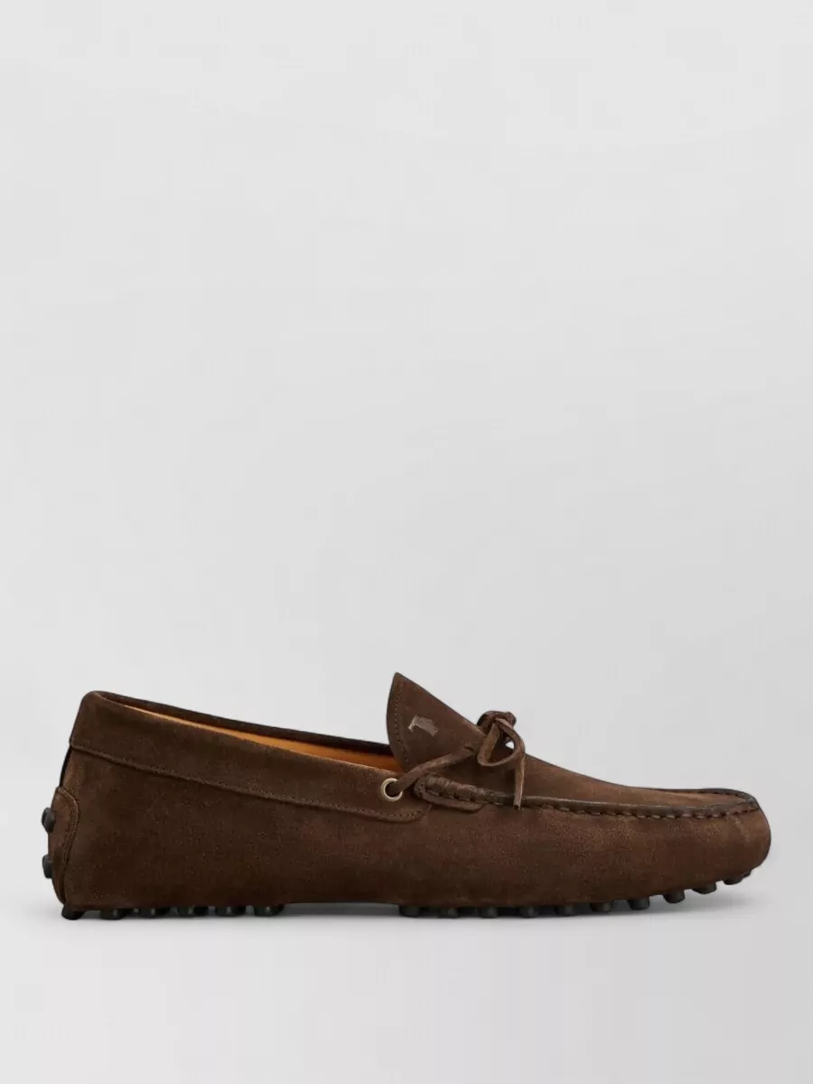Tod's Suede Gommino Loafers Lace Bow Rubber