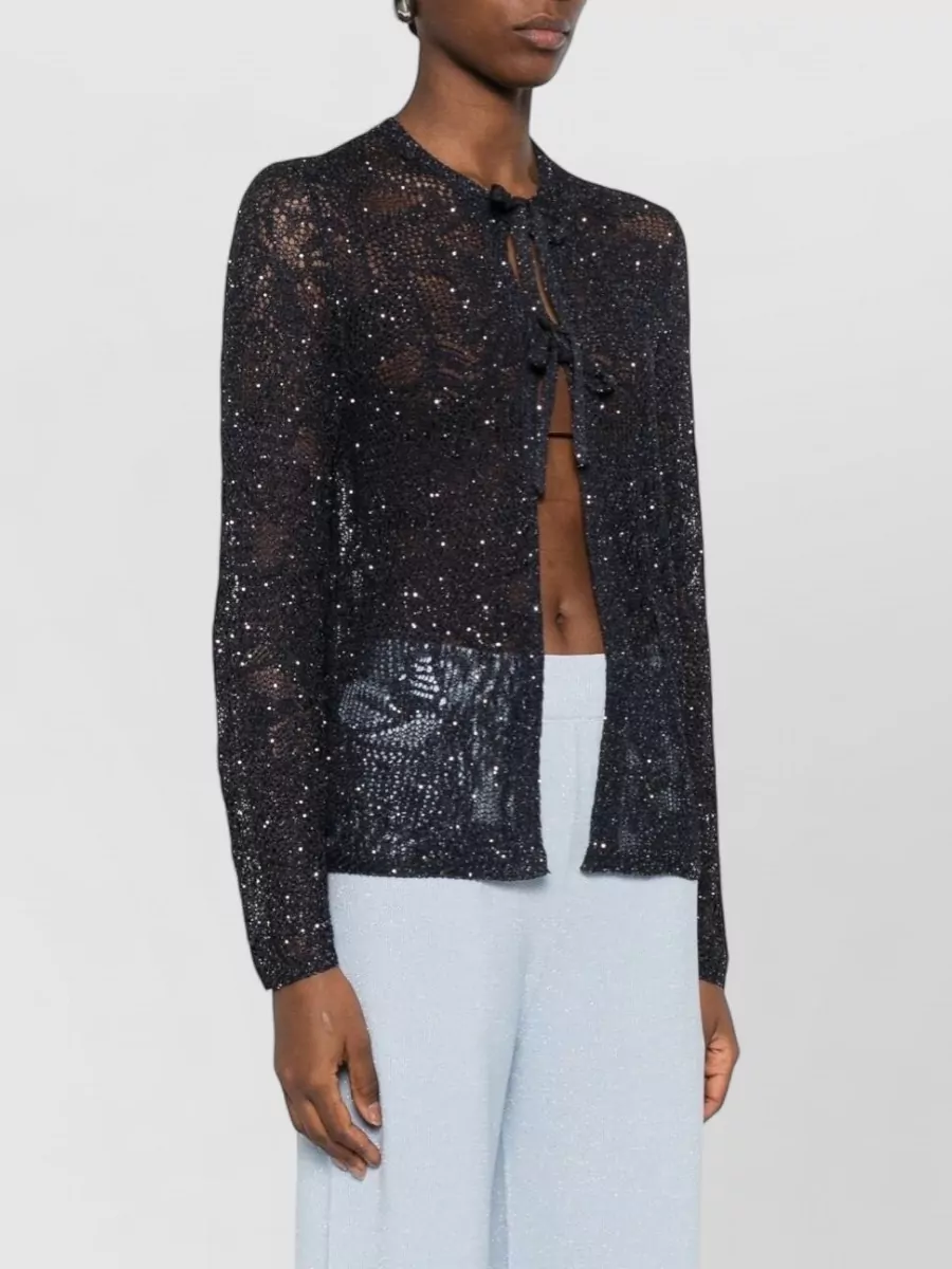 Fabiana Filippi Sequin-Embellished Open-Knit Long-Sleeve Cardigan