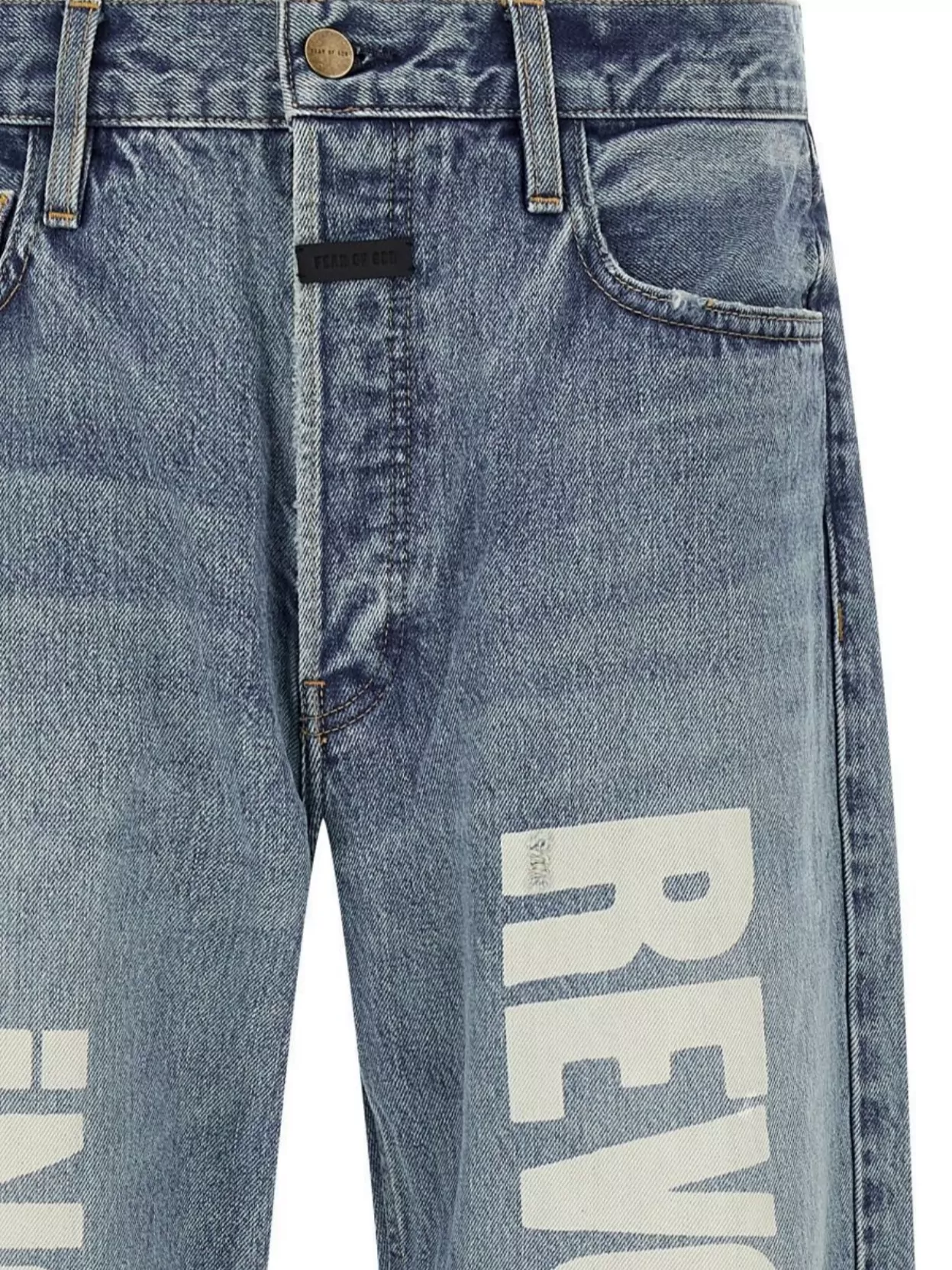 Fear Of God Straight Leg Distressed Denim Trousers With Pockets