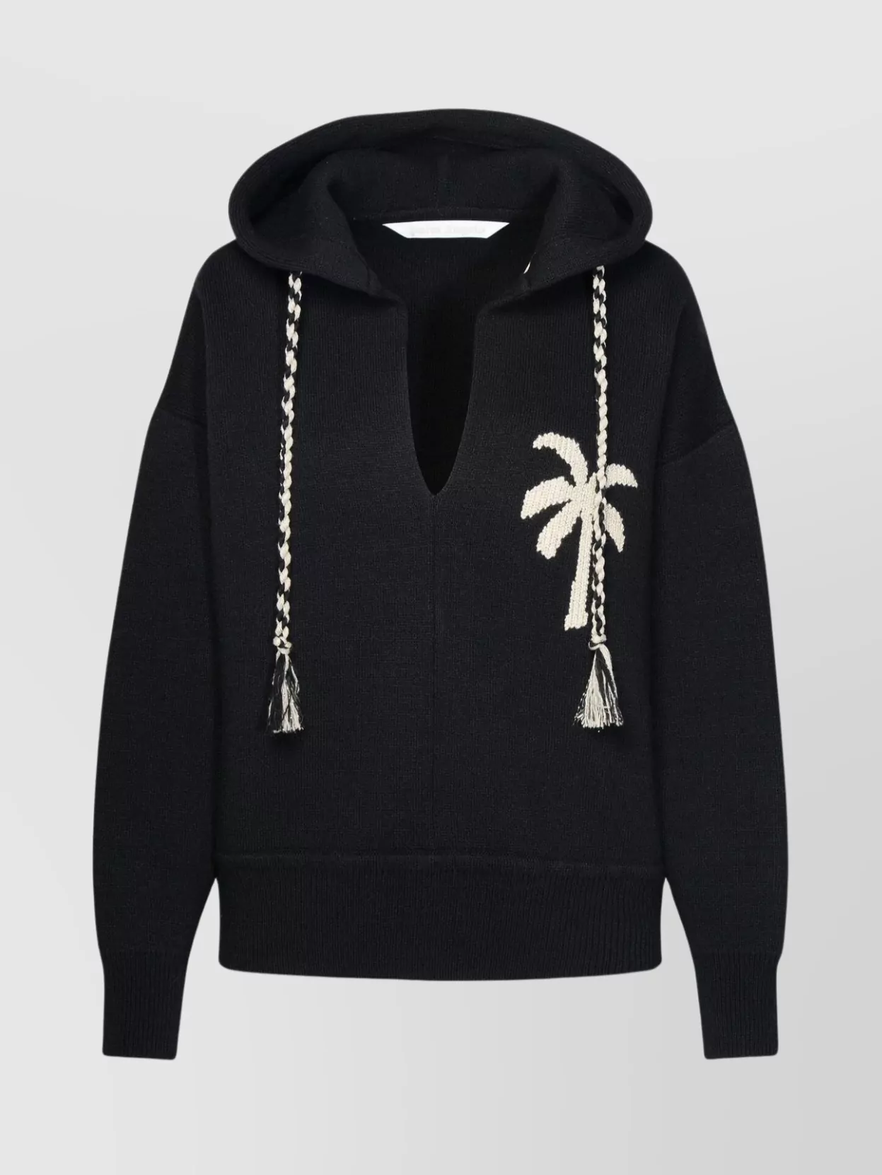 Shop Palm Angels Wool Blend Hooded Sweatshirt With Embroidered Detail