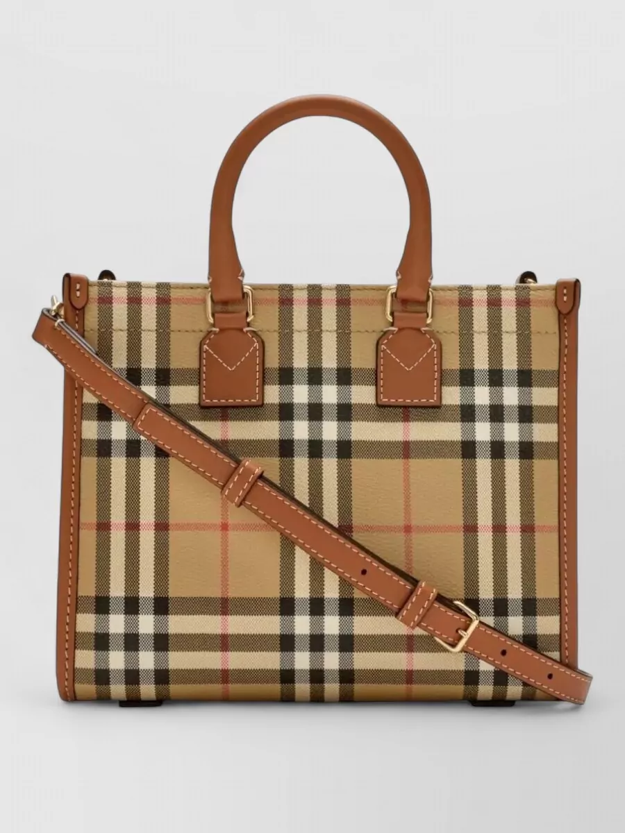 Burberry Mini Freya Check Tote Coated Cotton Blend