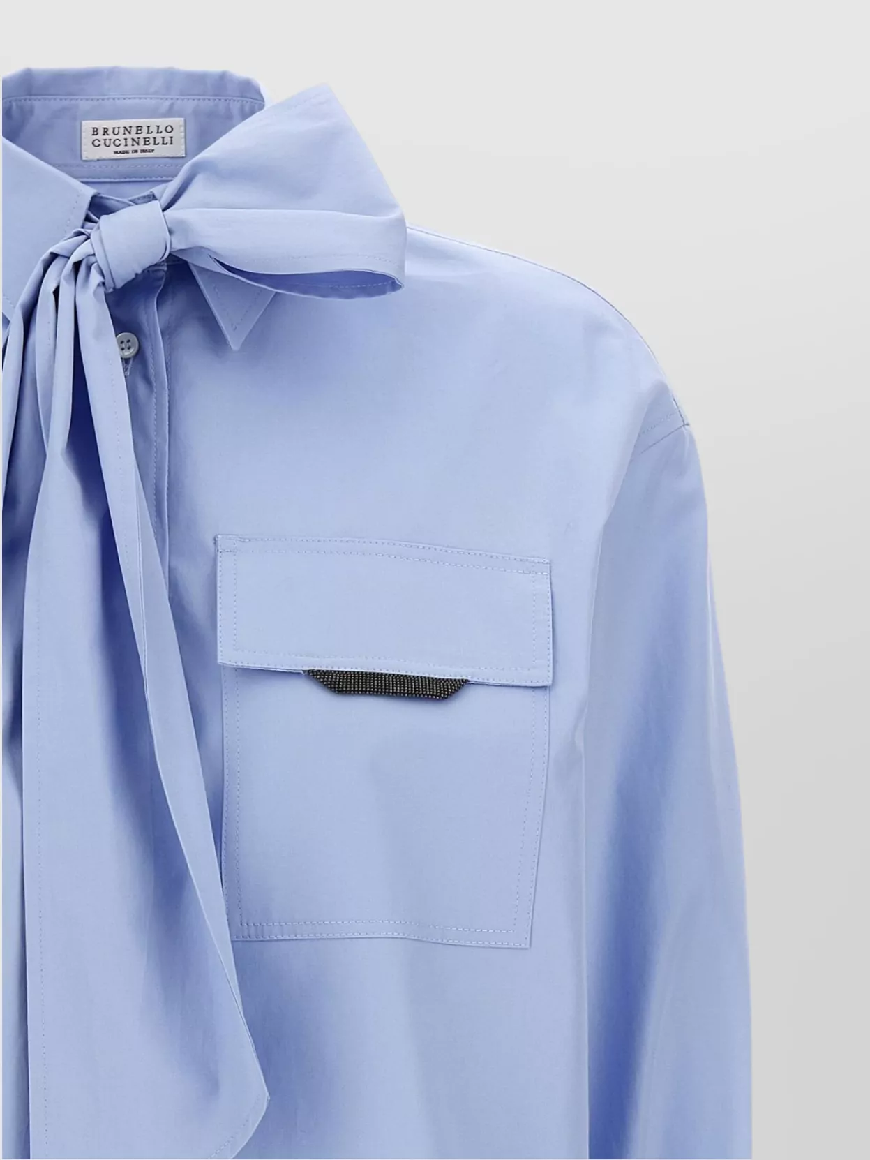 Brunello Cucinelli Bow Pocket Long Sleeve Shirt In Blue