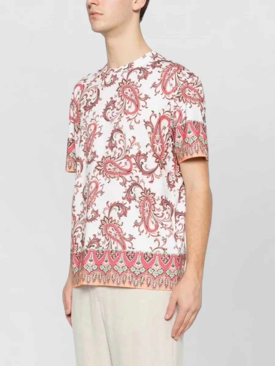Etro Cotton Paisley Trim Short-Sleeve T-Shirt