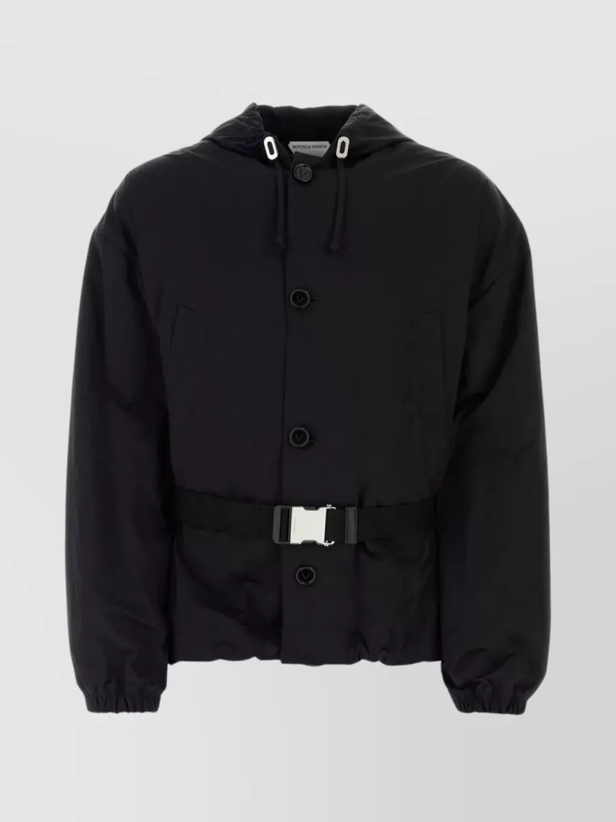 Shop Bottega Veneta Hooded Jacket Featuring Drawstring Accents In Black