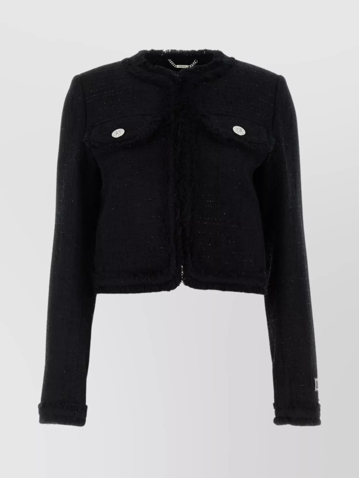 Shop Versace Crew Neck Tweed Blazer In Black
