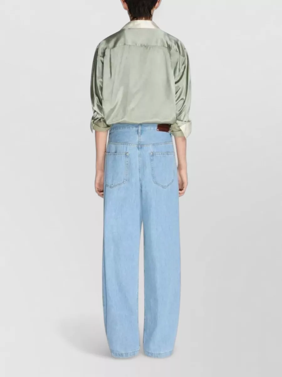 Dries Van Noten Denim Pleated Wide-Leg Trousers